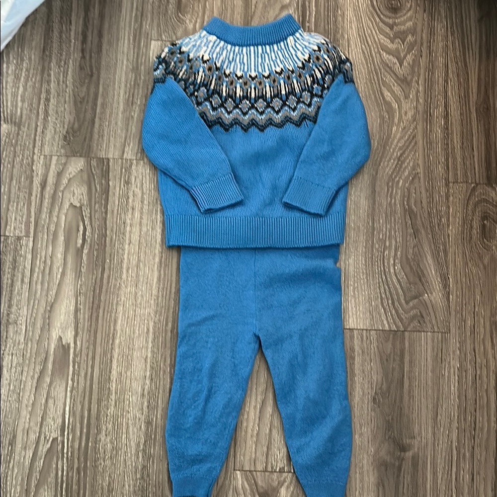 Blue Knit Sweater and Pants Set